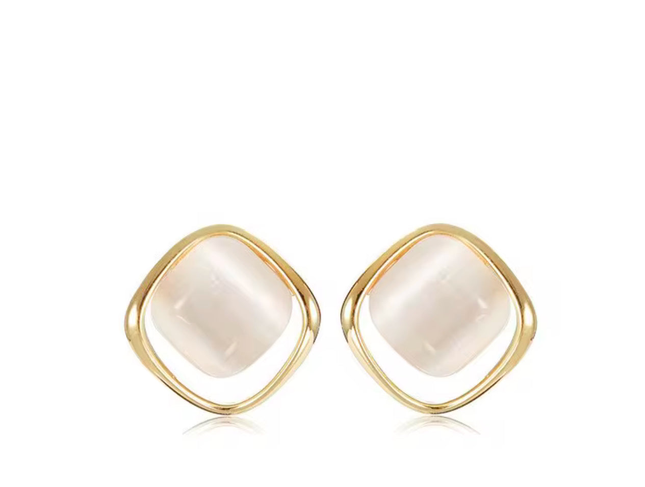 14K Gold Opal Frame Stud Earrings