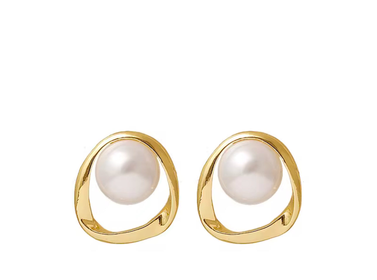 14K Gold Organic Frame Pearl Stud Earring
