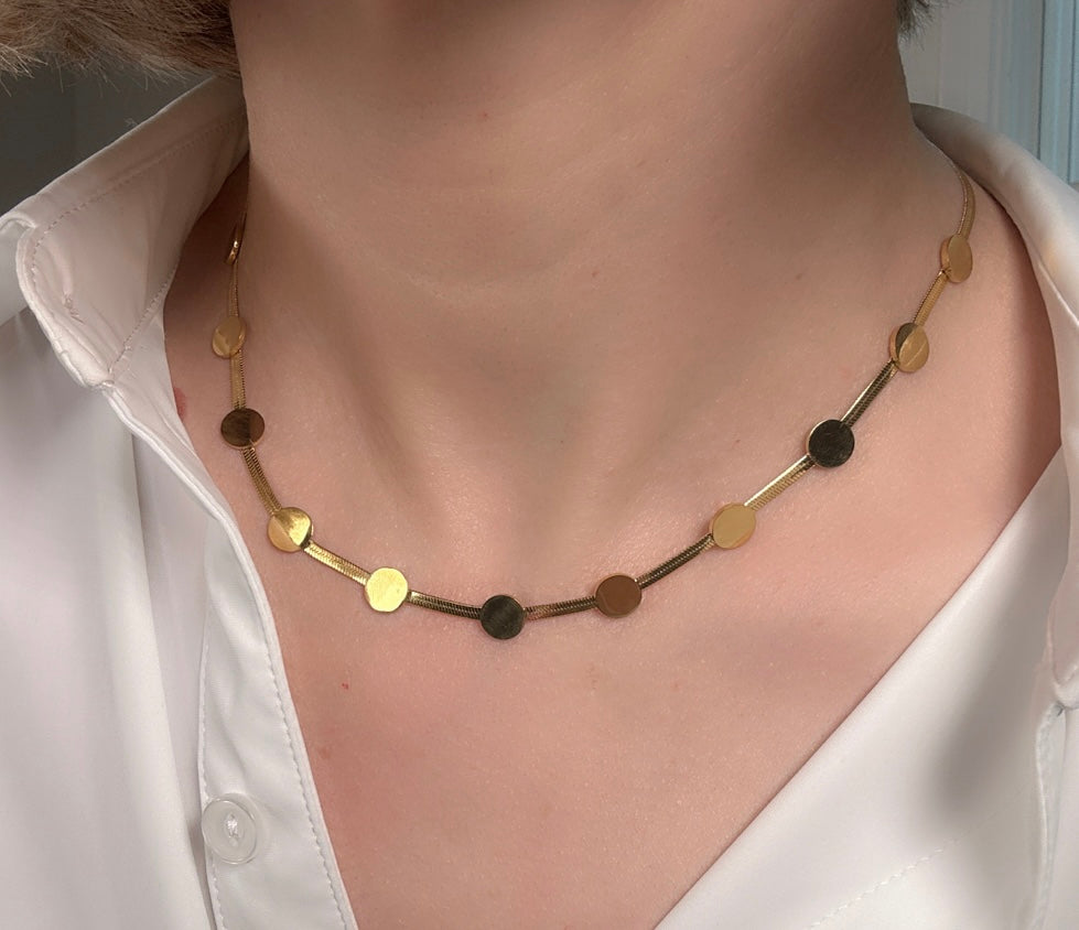 18K Gold Plated Disk Station Necklace