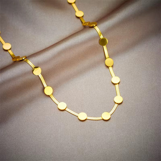 18K Gold Plated Disk Station Necklace